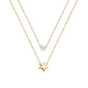 18k Gold Plated Double Chain Sar and Pearl Necklace