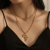 18K Gold Plated Africa Map Pendant Layered Necklace