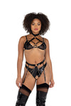 2PC Vinyl & Chain Crotchless Bra Set