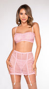 Mesh Ruched Bandeau Bra, Garterskirt & G-String Set
