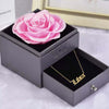 Preserved Rose Flower In a Acrylic Box with 18K Real Gold Plated Libra Zodiac Necklace