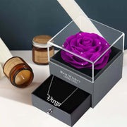 Preserved Rose Flower In a Acrylic Box with Real Silver Plated Virgo Zodiac Necklace