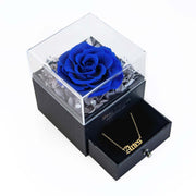 Preserved Rose Flower In a Acrylic Box with 18K Real Gold Plated Aries Zodiac Necklace