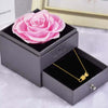 Preserved Rose Flower In a Acrylic Box with 18K Real Gold Plated Lock Key Necklace
