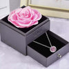 Preserved Rose Flower In a Acrylic Box with Real Silver Plated October Birthstone Necklace