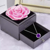 Preserved Rose Flower In a Acrylic Box with Real Silver Plated June Birthstone Necklace
