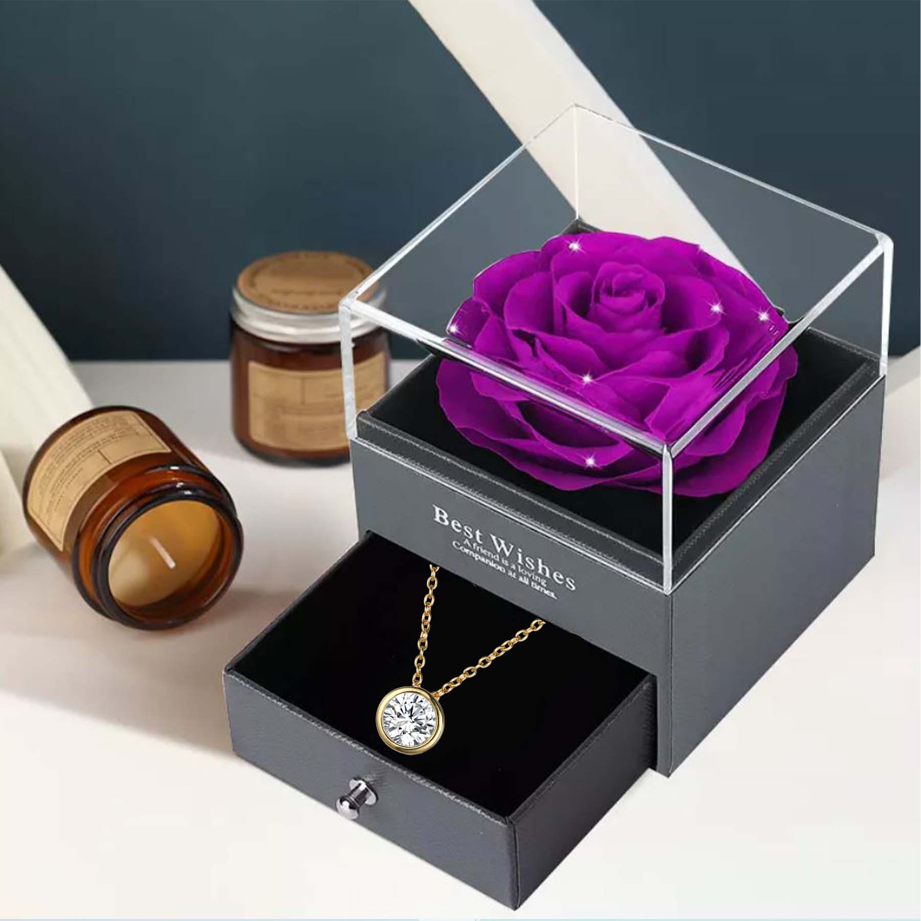 Eternal Flower Plastic Necklace Preserved Rose Jewelry Jewelry Forever Rose  Jewelry Gift Box Love Beautiful Ritual Sense Rose Box With Necklace For Mom  Wife Girlfriend,Wedding Birthday Anniversary Valentines Day Mothers Day |