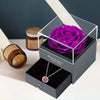 Preserved Rose Flower In a Acrylic Box with Real Silver Plated July Birthstone Necklace