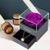 Preserved Rose Flower In a Acrylic Box with Real Silver Plated November Birthstone Necklace