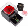 Preserved Rose Flower In a Acrylic Box with Real Gold Plated May Birthstone Necklace