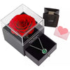 Preserved Rose Flower In a Acrylic Box with Real Silver Plated May Birthstone Necklace