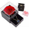 Preserved Rose Flower In a Acrylic Box with Real Gold Plated September Birthstone Necklace