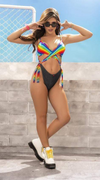 Demin & Rainbow Print Cross Front Bodysuit
